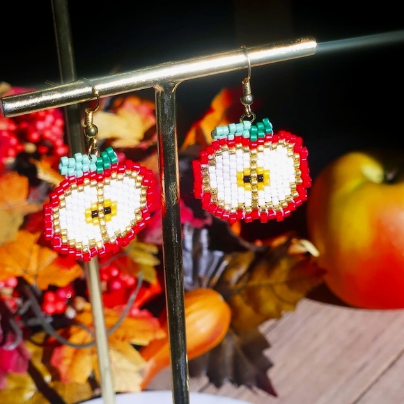 Handmade Apple Seed Bead Earrings - Picture 2 of 5